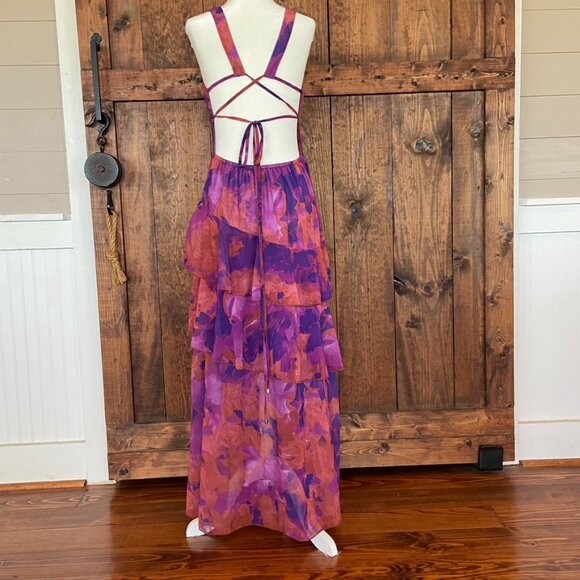 Dark Fairy Boho Whimsigoth Tiered Ruffle Fit and Flare Maxi dress Sz M - Picture 2 of 8